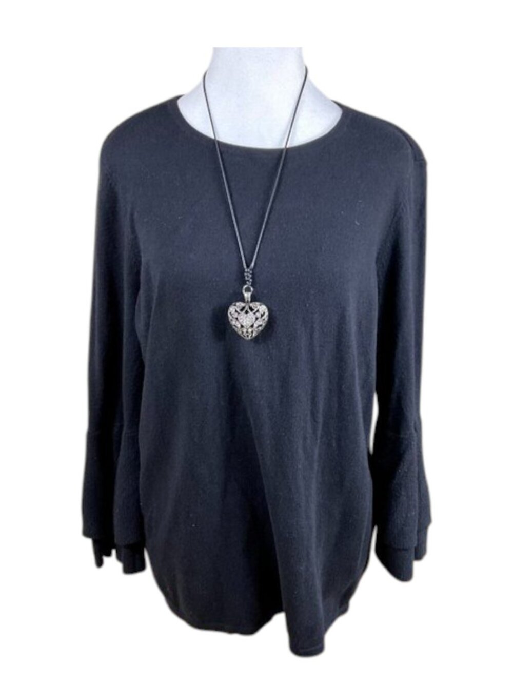 Chico’s Sweater Cotton Flare Cuff Black (L)